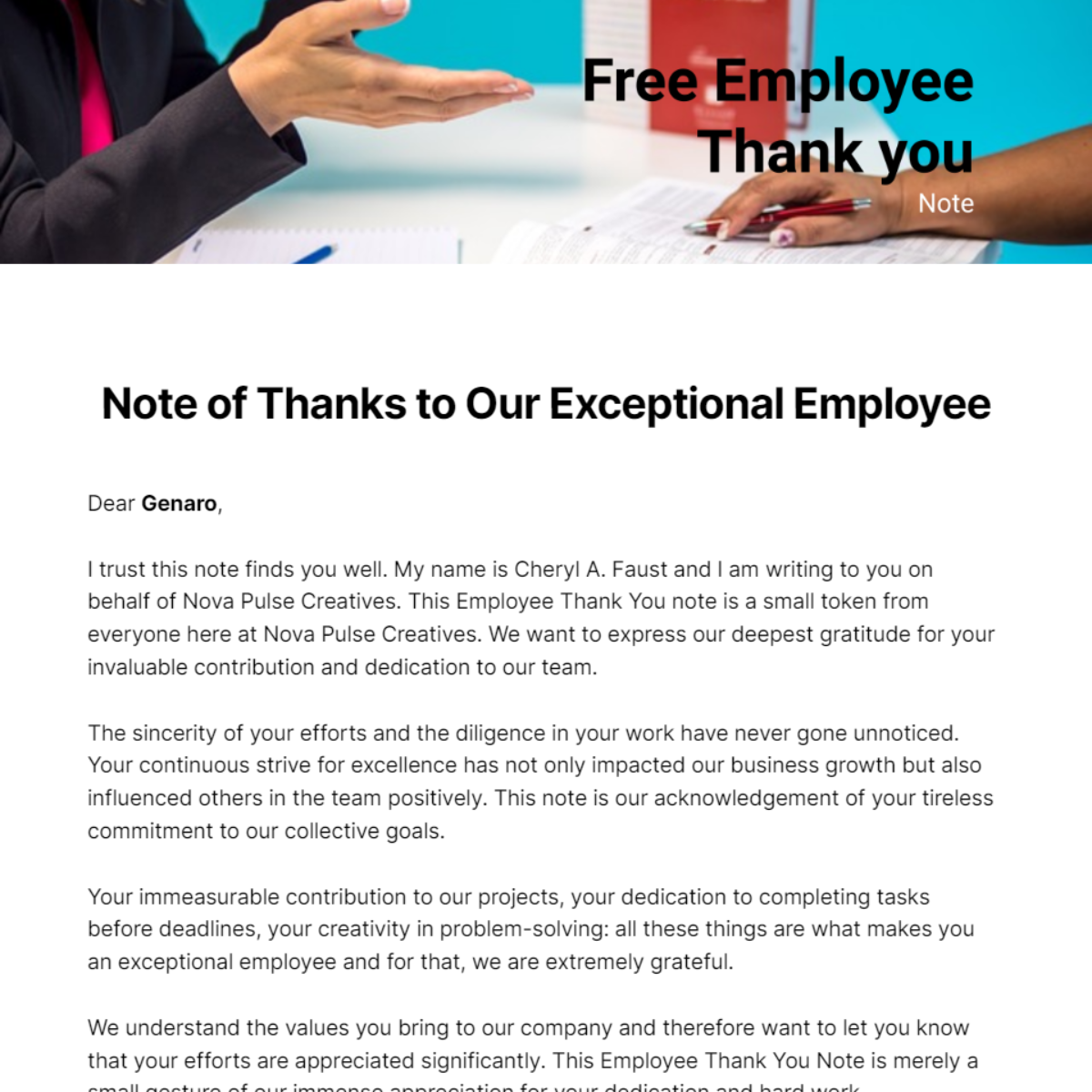 Employee Thank you Note Template - Edit Online & Download