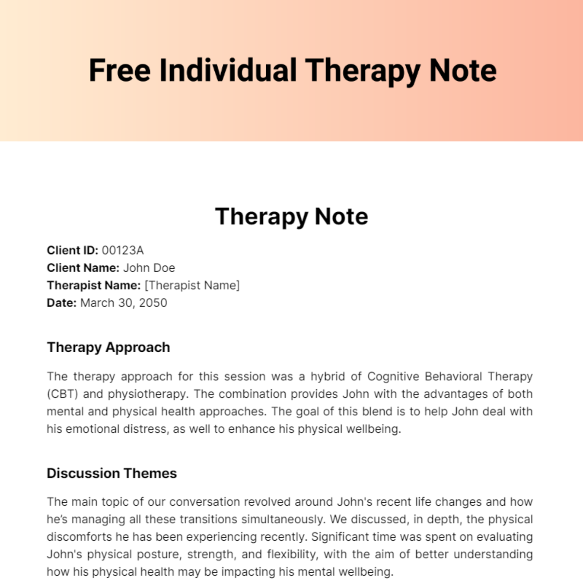 Free Individual Therapy Note Template