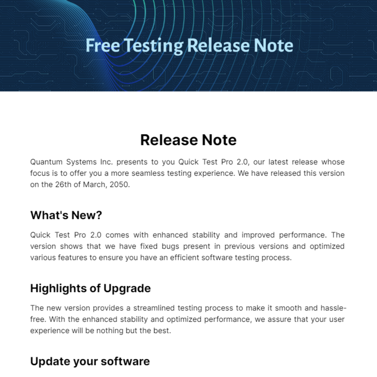 Free Testing Release Note Template