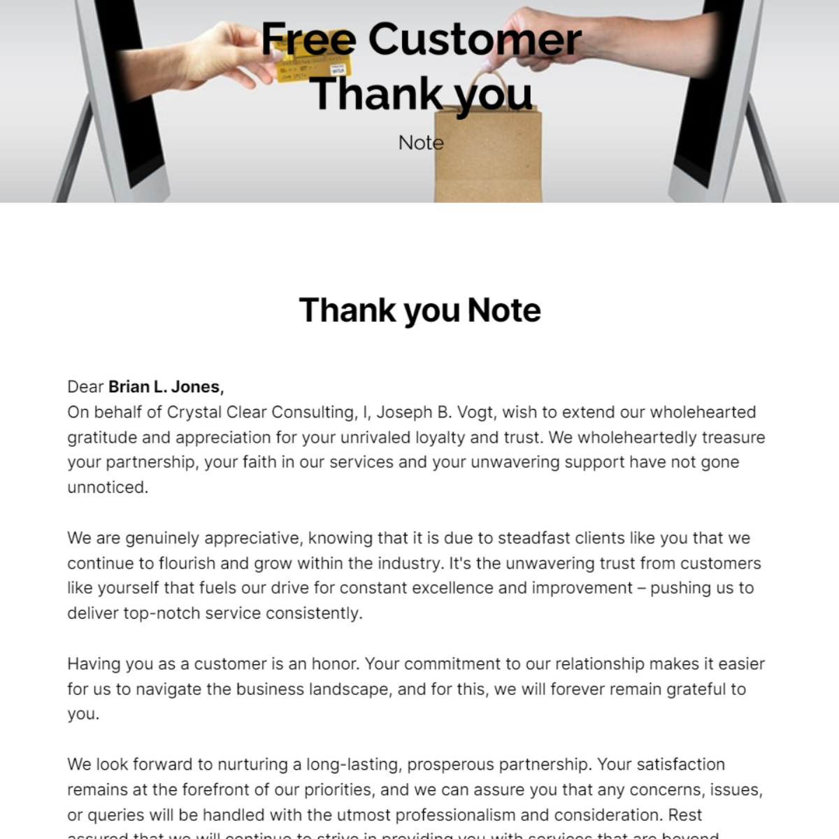 Customer Thank you Note Template - Edit Online & Download