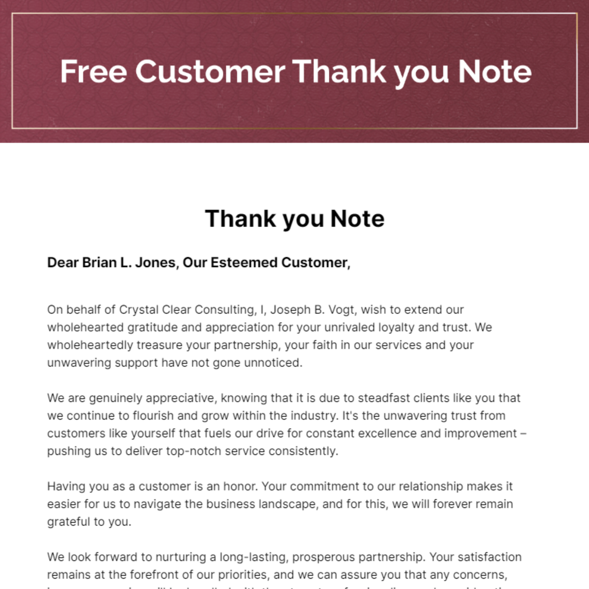 Free Customer Thank You Note - Edit Online & Download 