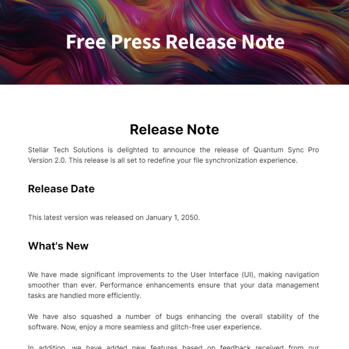 Free Press  Release Note Template