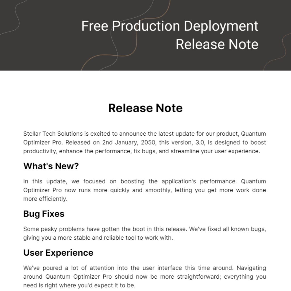 Free Production Deployment Release Note Template