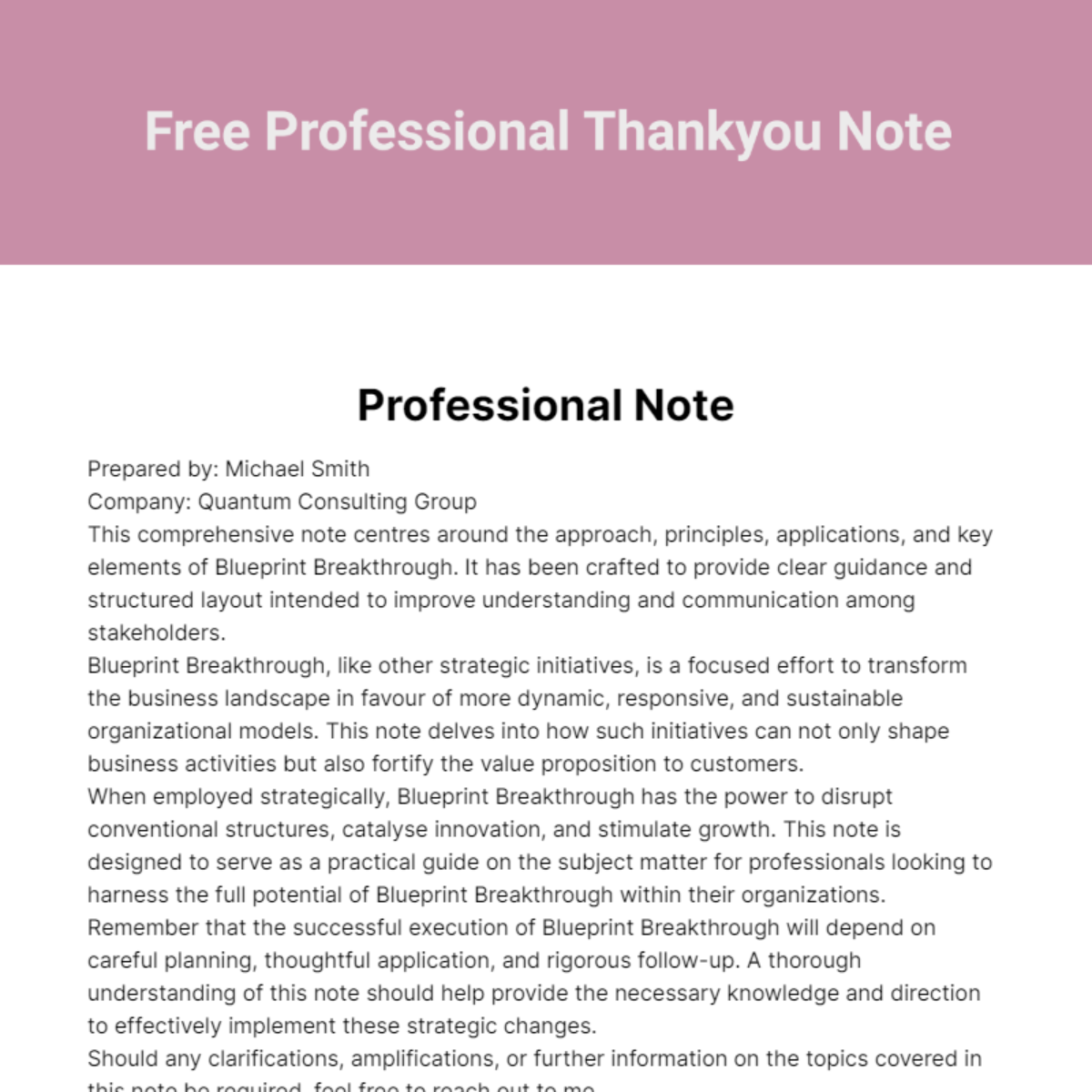 Professional Thankyou Note Template