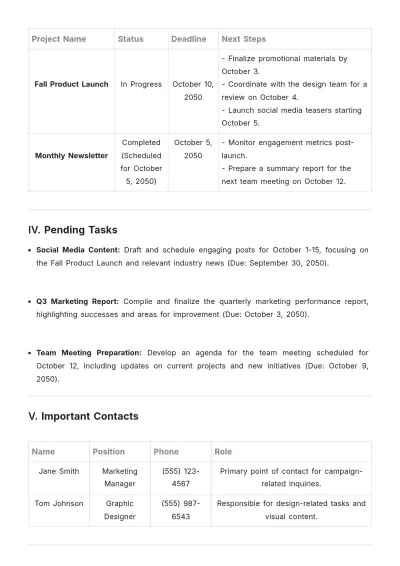Free Vacation Handover Note Template to Edit Online