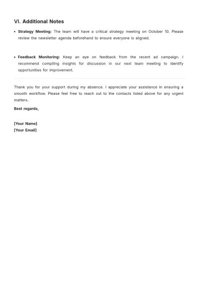 Free Vacation Handover Note Template to Edit Online