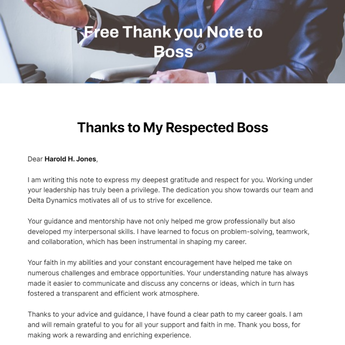 Thank you Note to Boss Template