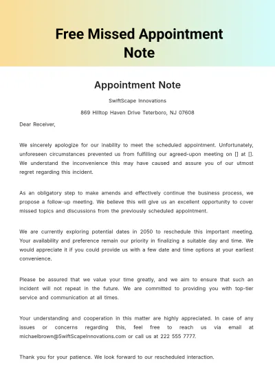 Free Missed Appointment Note Template to Edit Online