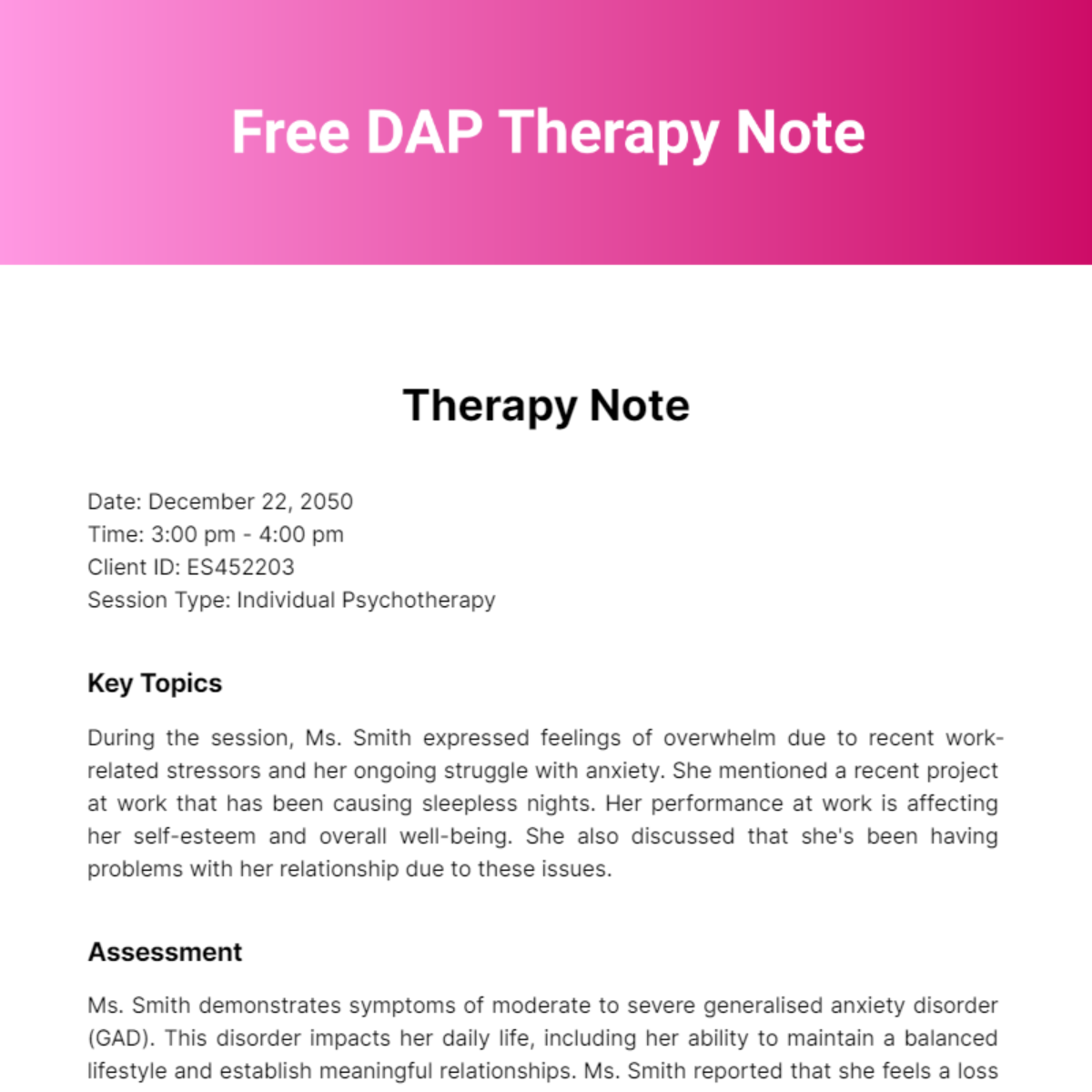 Free DAP Therapy Note Template
