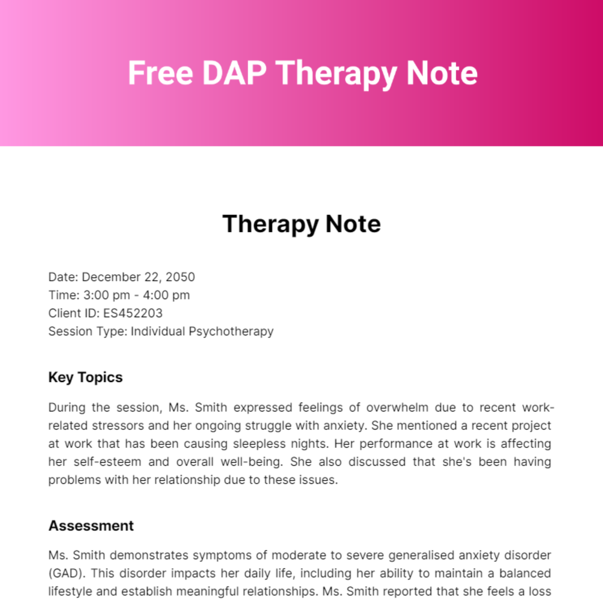 DAP Therapy Note Template - Edit Online & Download