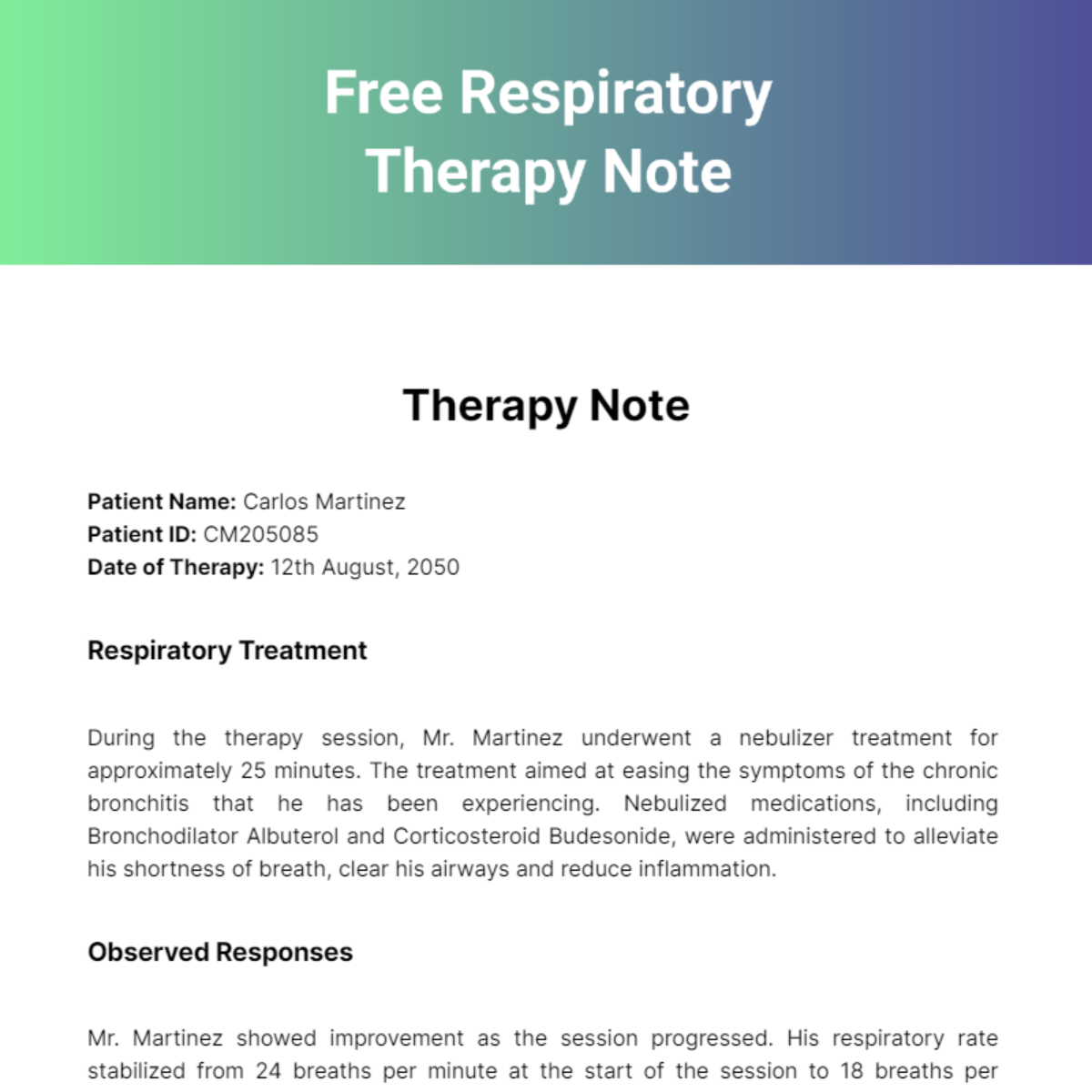 Respiratory Therapy Note Template
