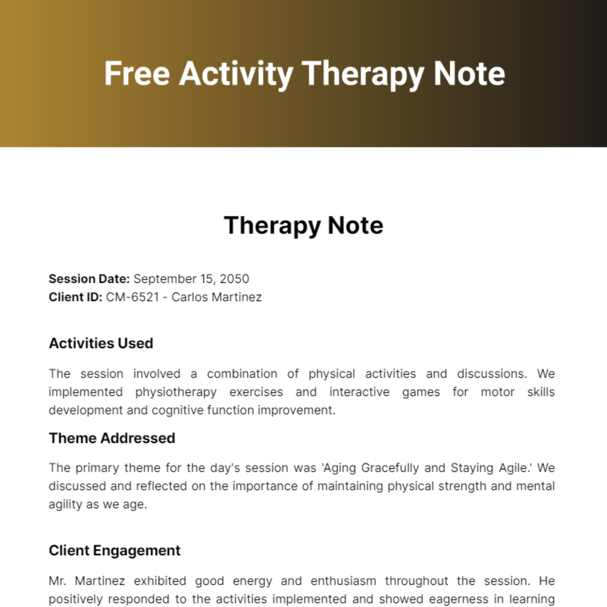 Activity Therapy Note Template