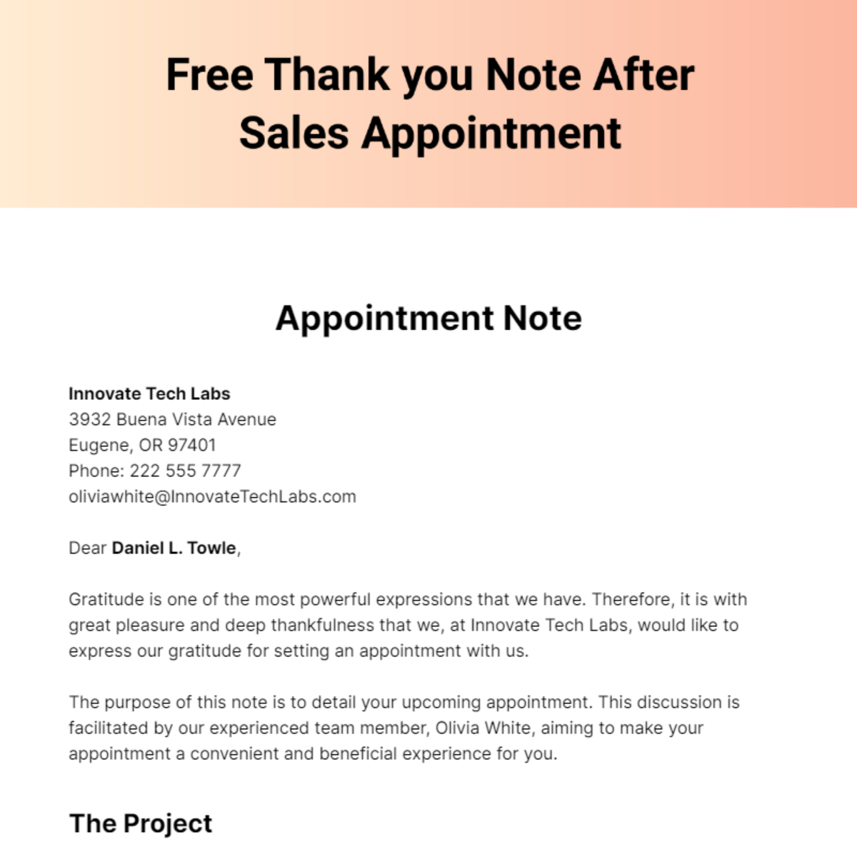 Thank you Note After Sales Appointment Template
