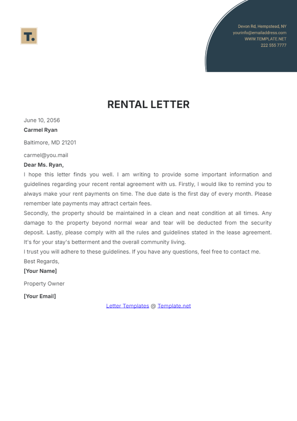 Rental Letter Template - Edit Online & Download