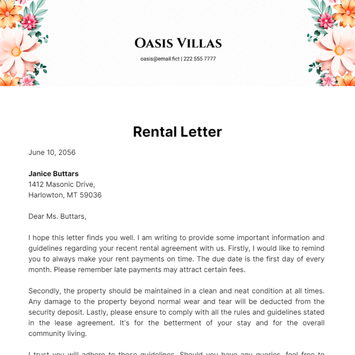 Rental Letter  Template