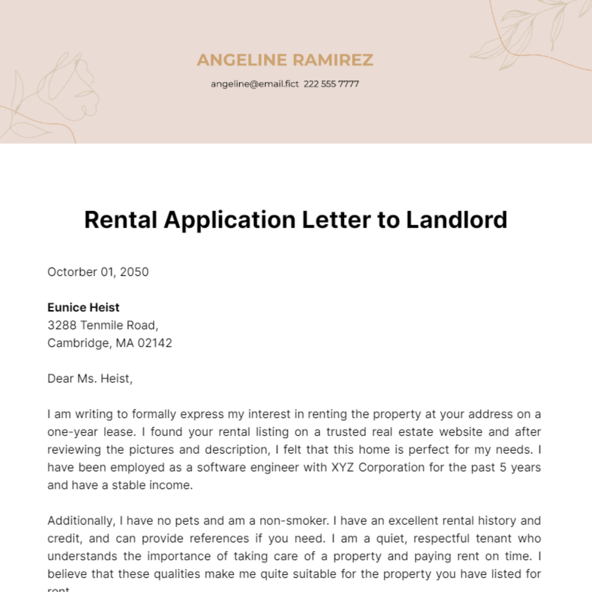 Rental Application Letter to Landlord Template
