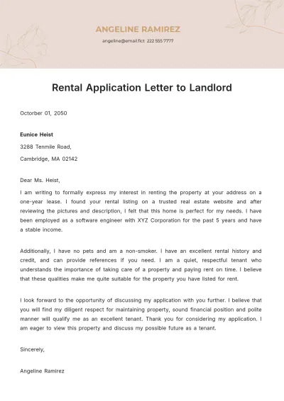 Free Rental Application Letter to Landlord Template to Edit Online