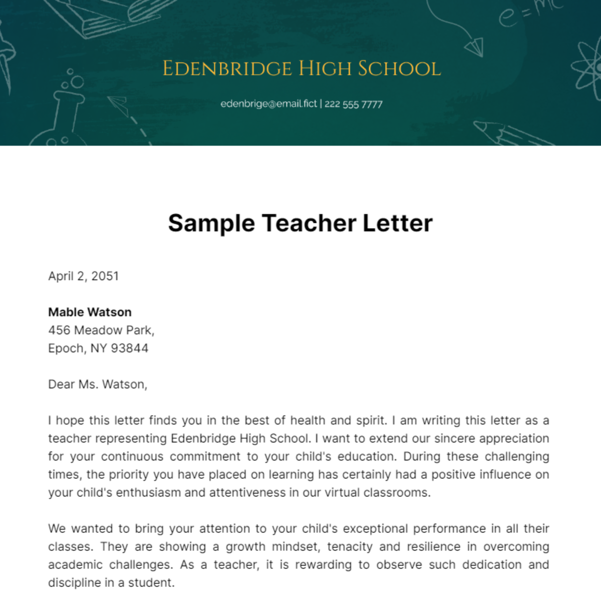 Sample Teacher Letter Template