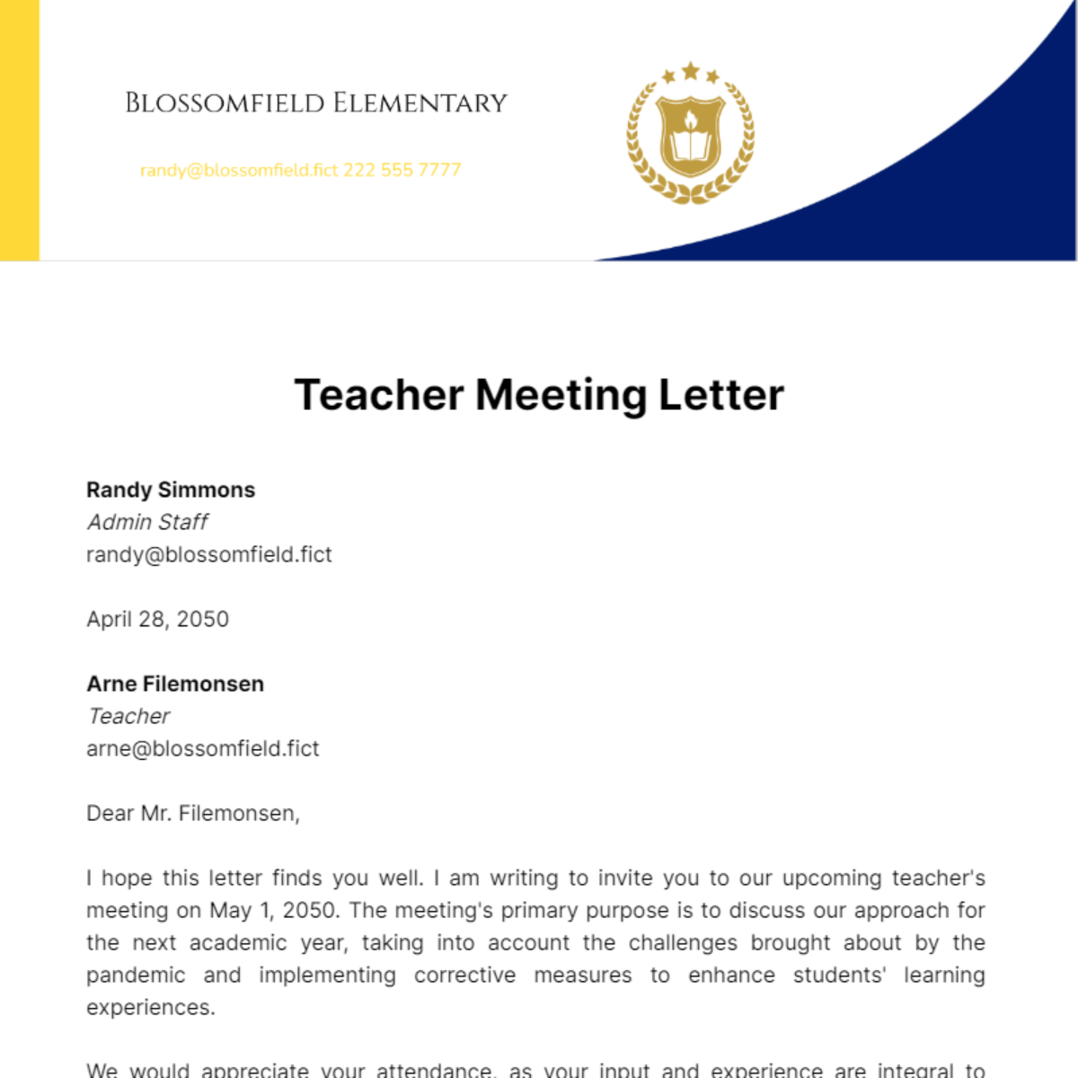 Teachers Meeting Letter Template