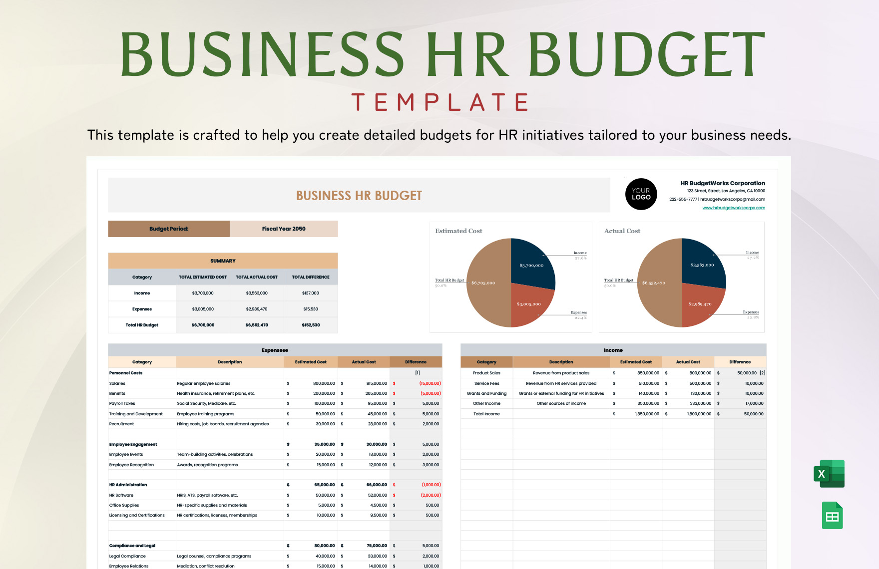 Business HR Budget Template in Excel, Google Sheets - Download | Template.net