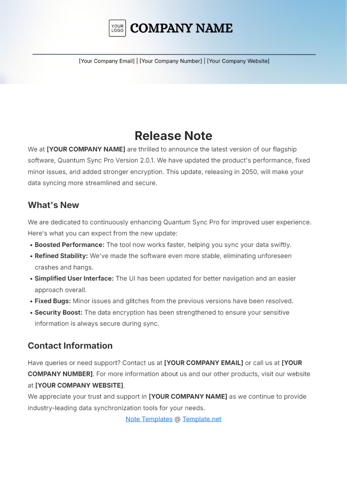 Technical Release Note Template - Edit Online & Download