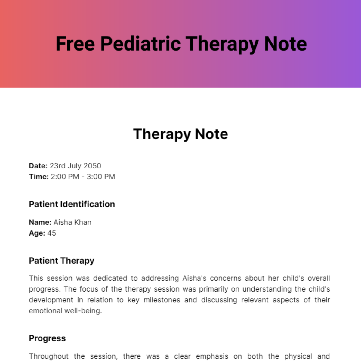 Free Pediatric Therapy Note Template