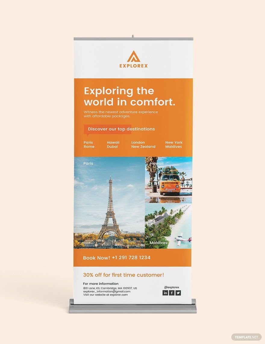 Free Travel Roll Up Banner Template in Illustrator, PSD, Apple Pages