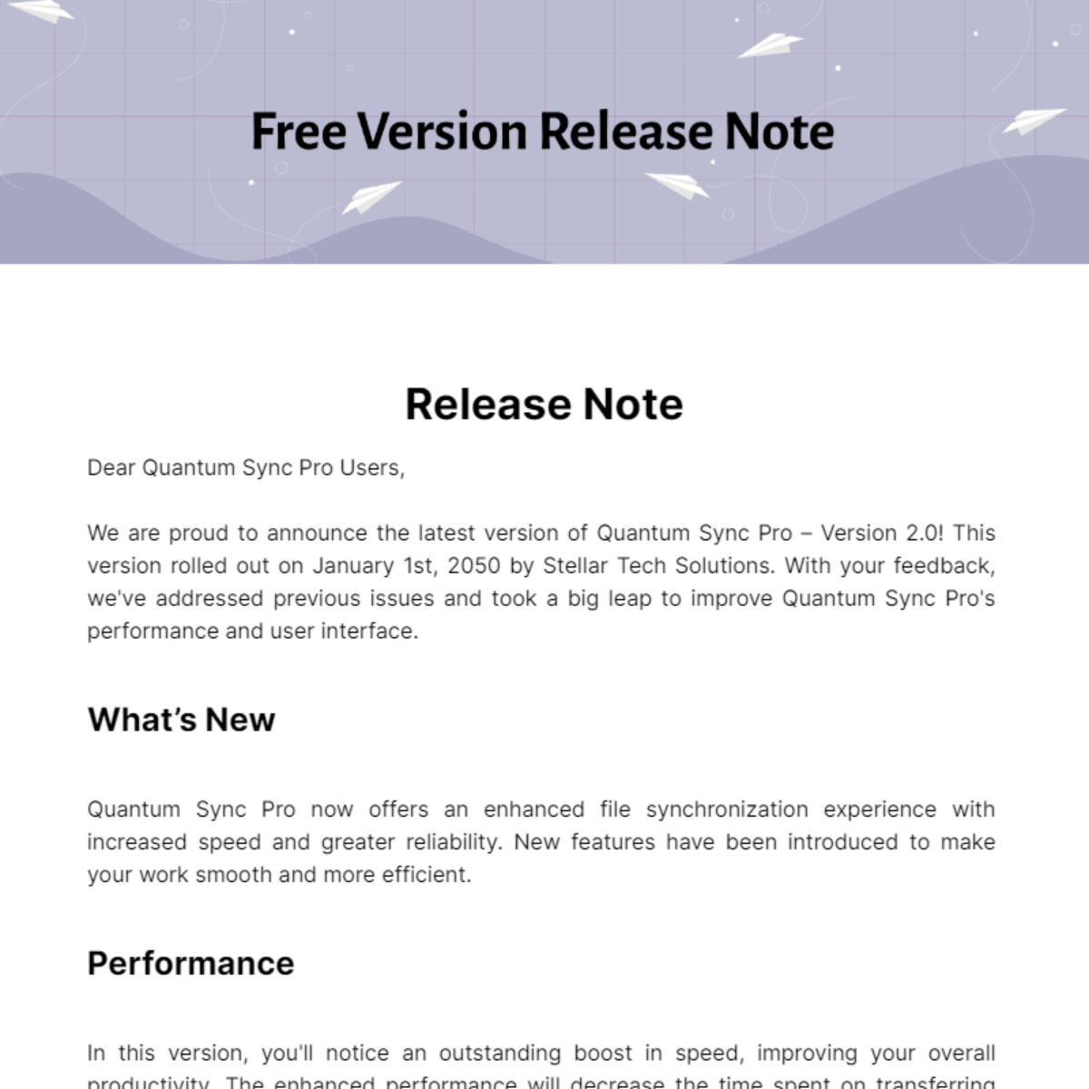 Version Release Note Template