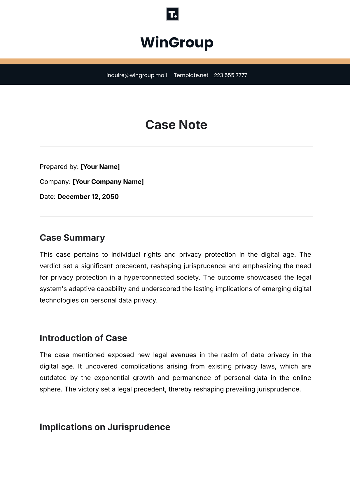 Free Case Note Template