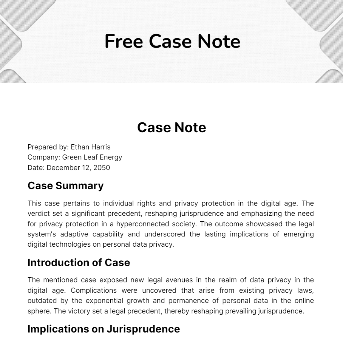 Case Note Template