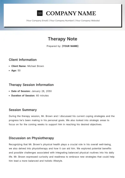 Free Therapy Client Note Template to Edit Online