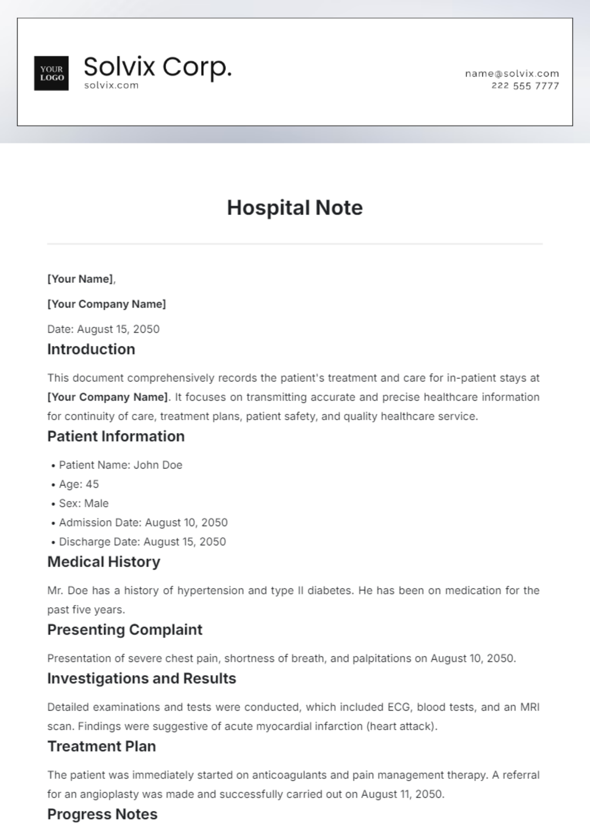 Hospital Note Template - Edit Online & Download