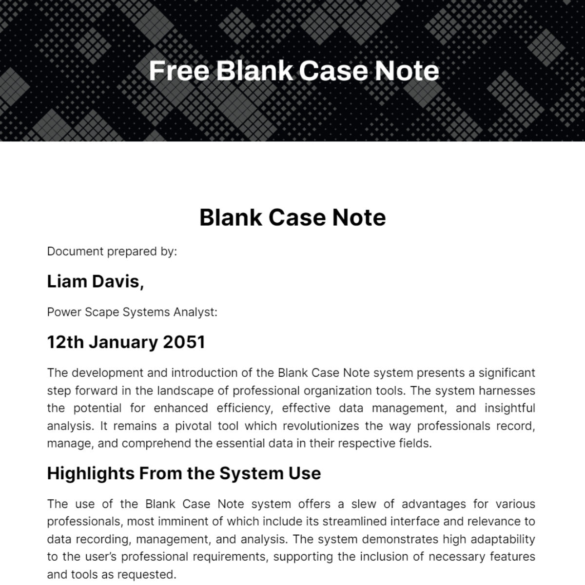 Free Blank Case Note Template