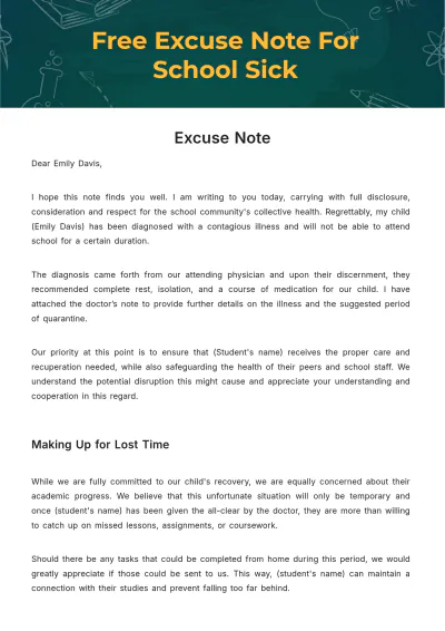Free Excuse Note For School Sick Template to Edit Online