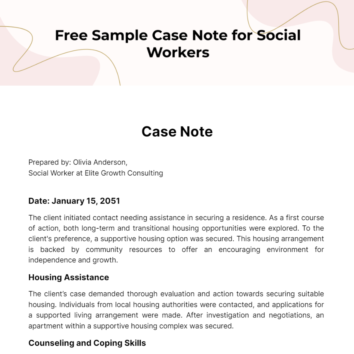 Sample Case Note For Social Workers Template