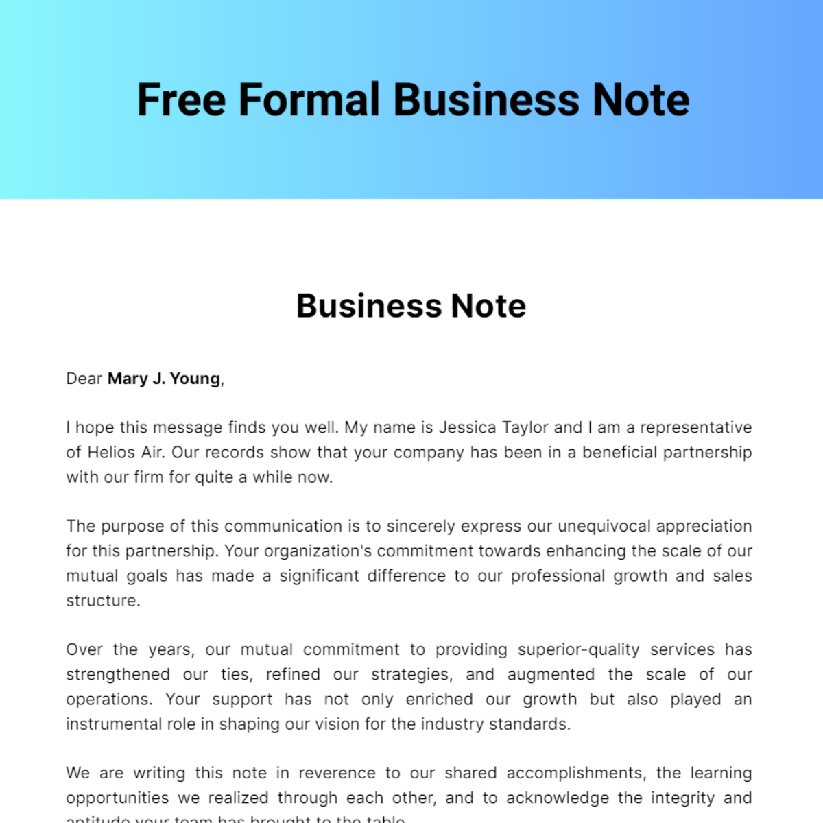 Free Formal Business Note Template