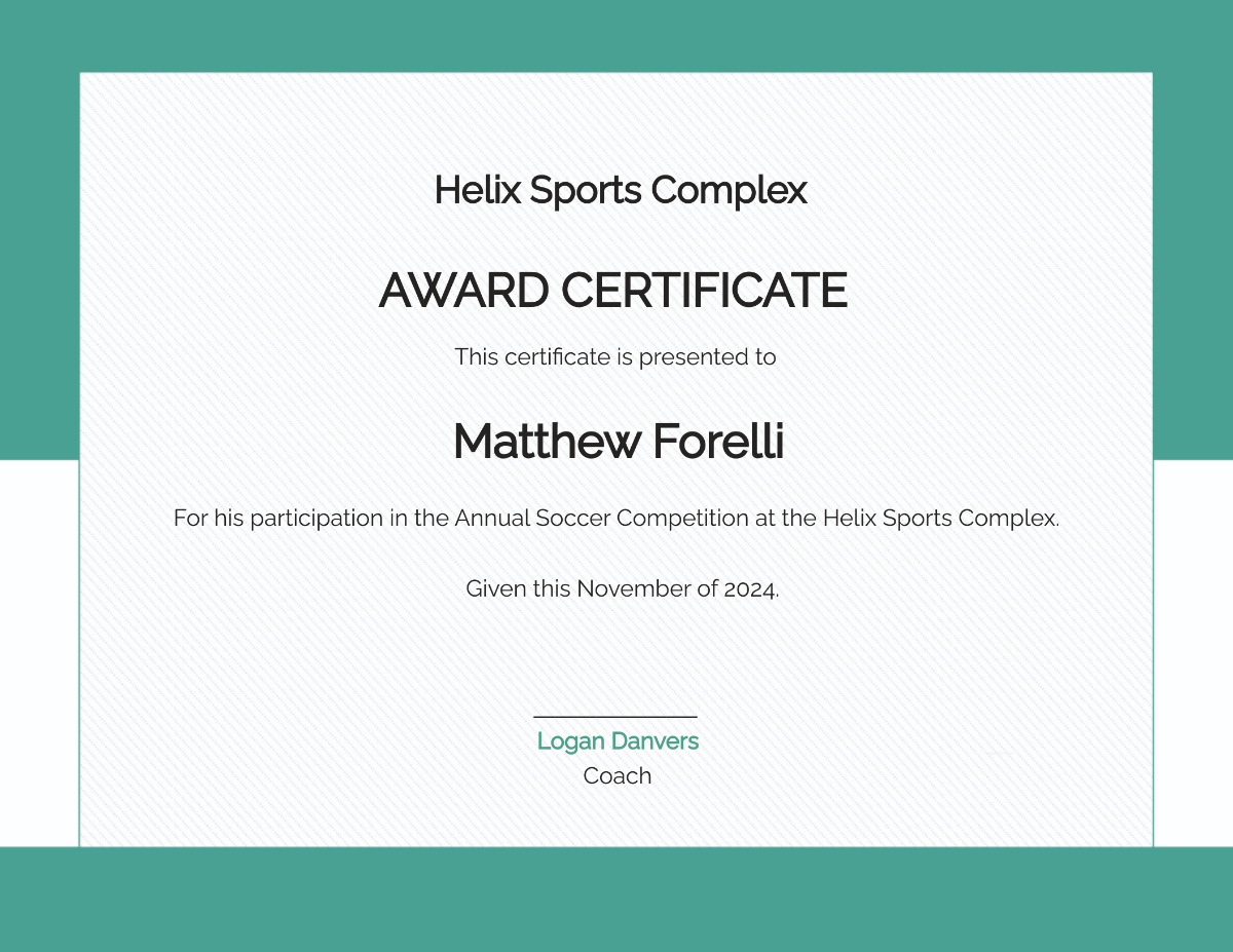 Editable Soccer Award Certificate Template