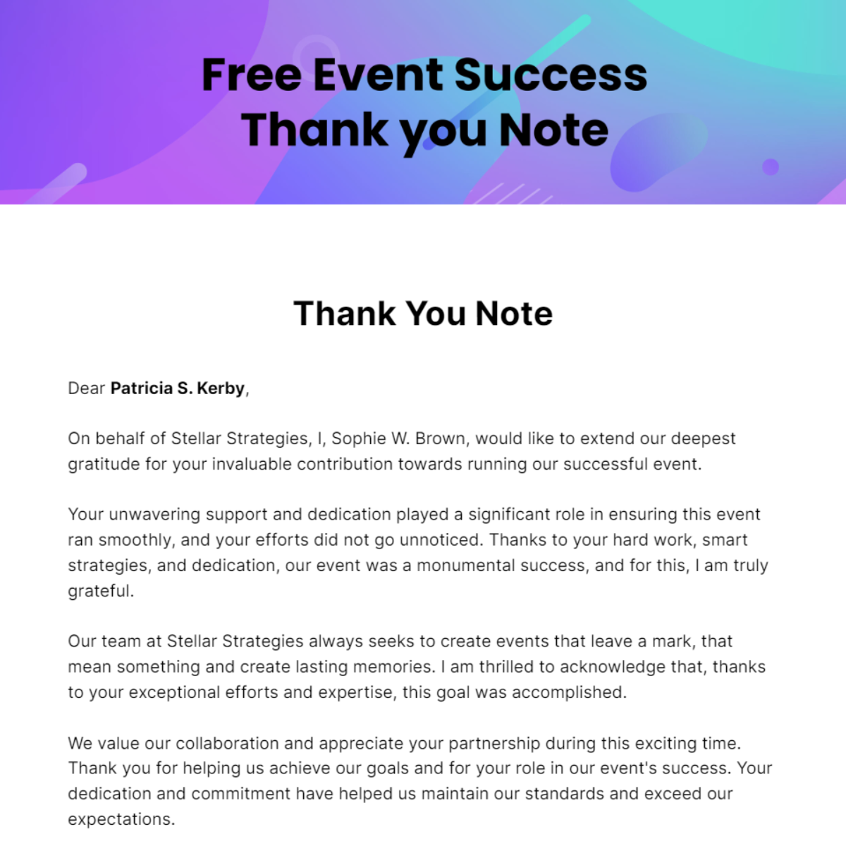 Event Success Thank you Note Template