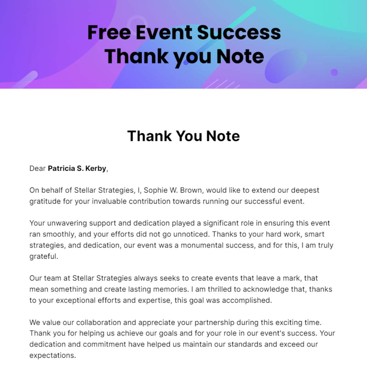 Event Success Thank you Note Template - Edit Online & Download Example