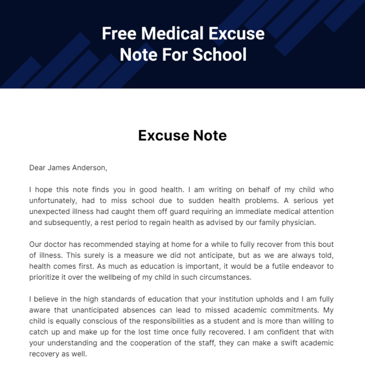 Free Medical Excuse Note For School Template