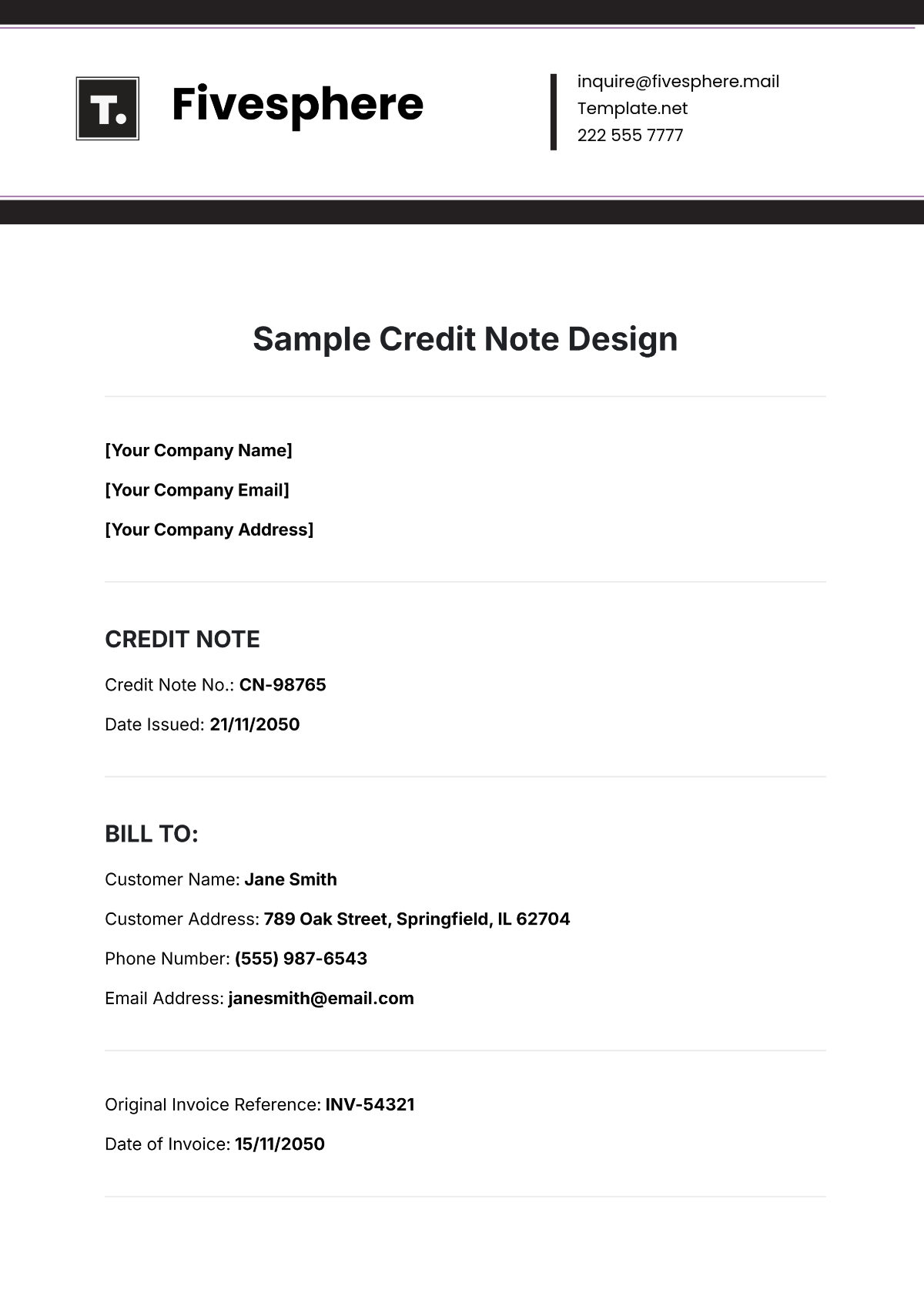 Sample Credit Note Design Template