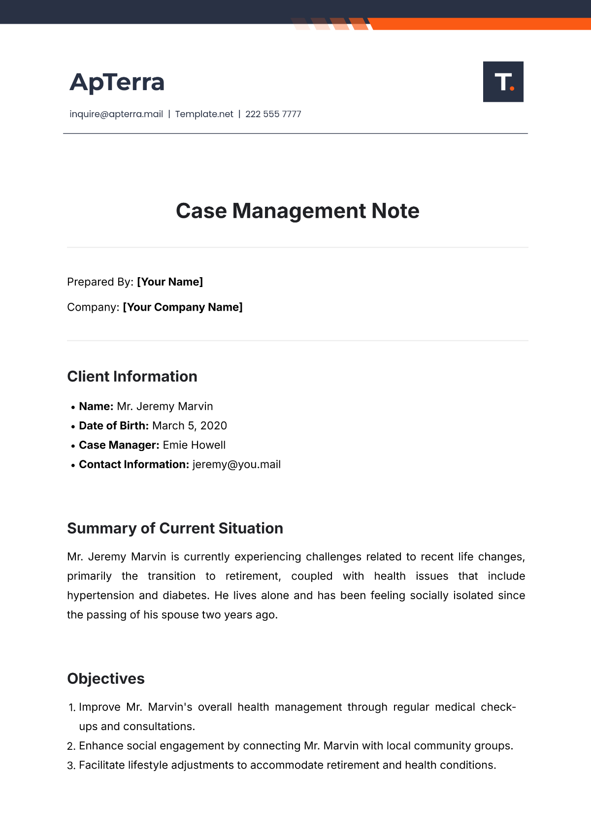 Free Case Management Note Template