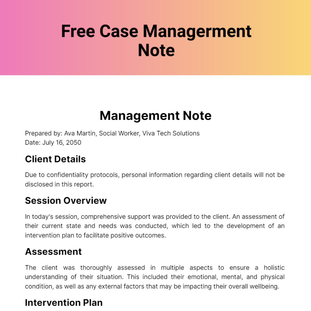 Free Case Management Note Template