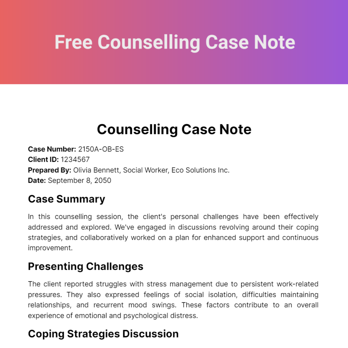 Free Counselling Case Note Template Edit Online Download Template