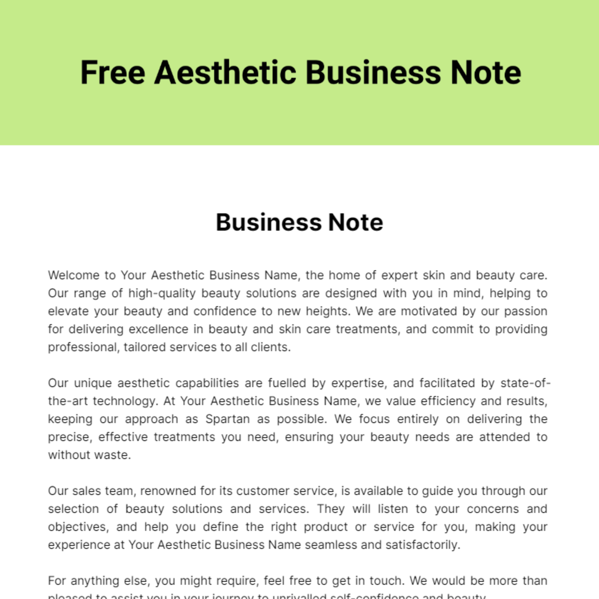 Free Aesthetic Business Note Template