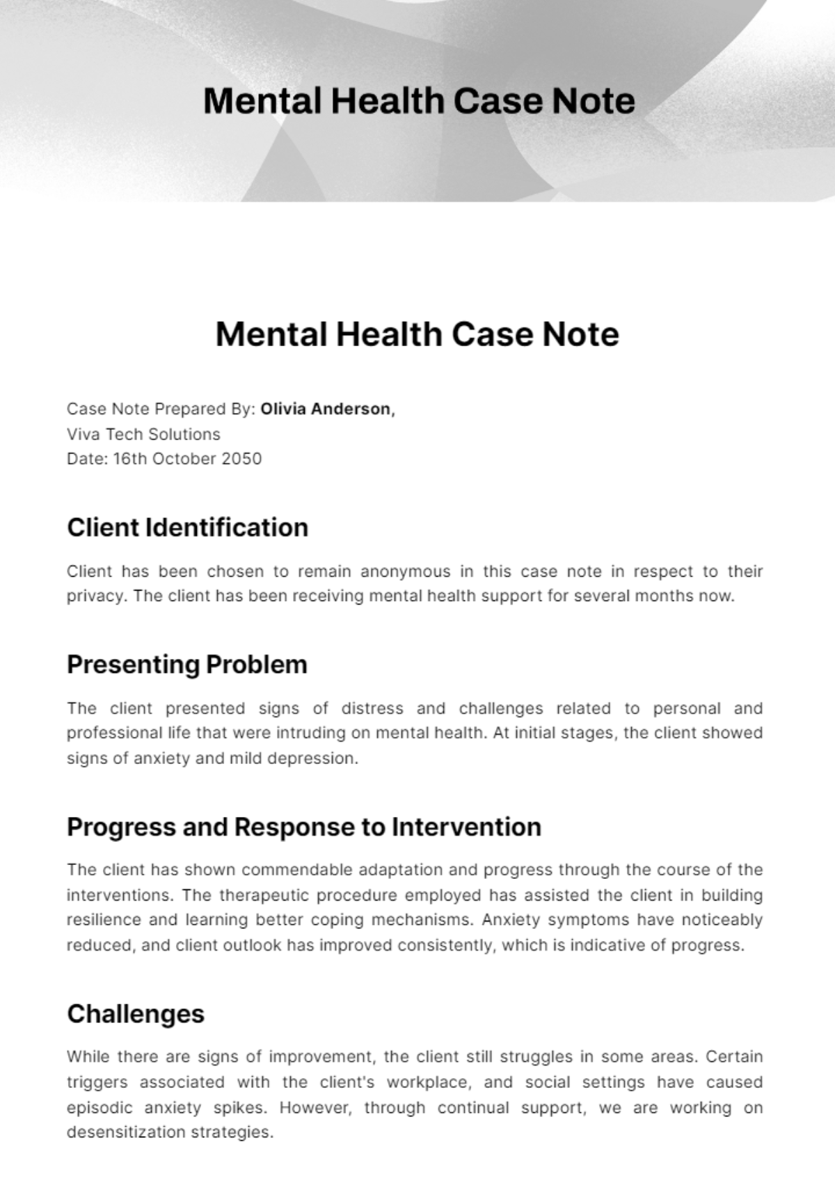 Free Mental Health Case Note Template