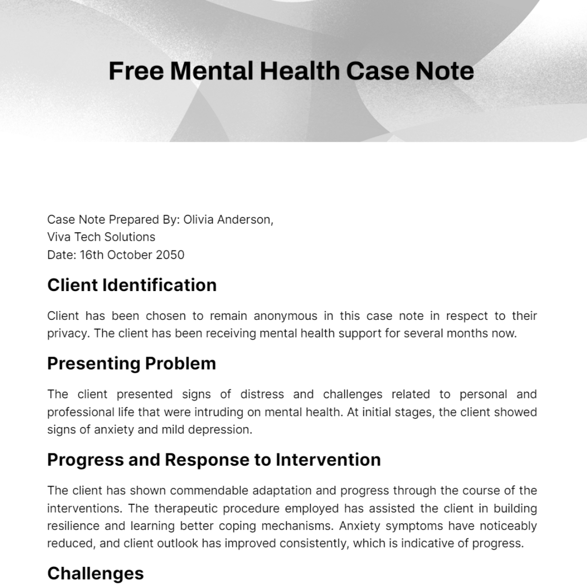 Mental Health Case Note Template