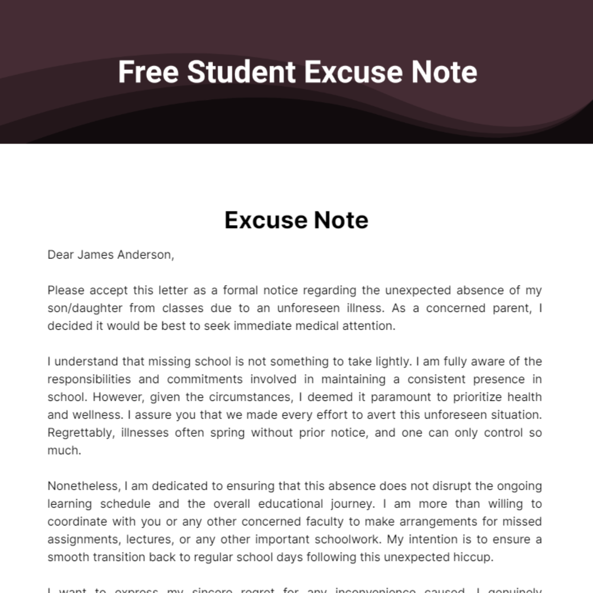 Free Student Excuse Note Template