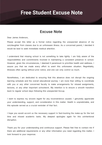 Free Student Excuse Note Template to Edit Online