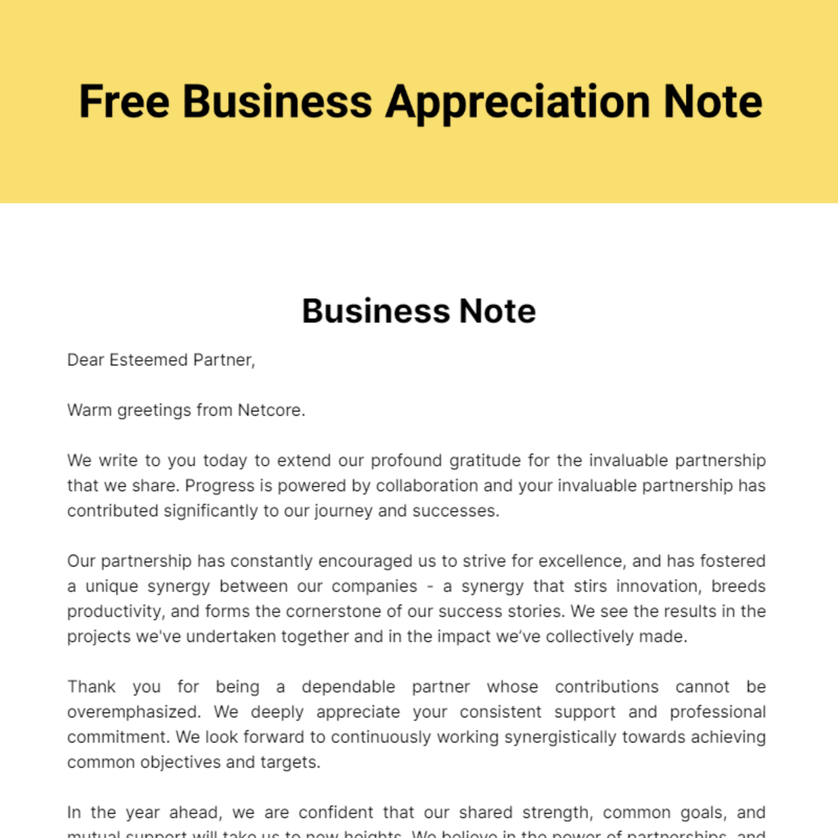 Free Business Appreciation Note Template